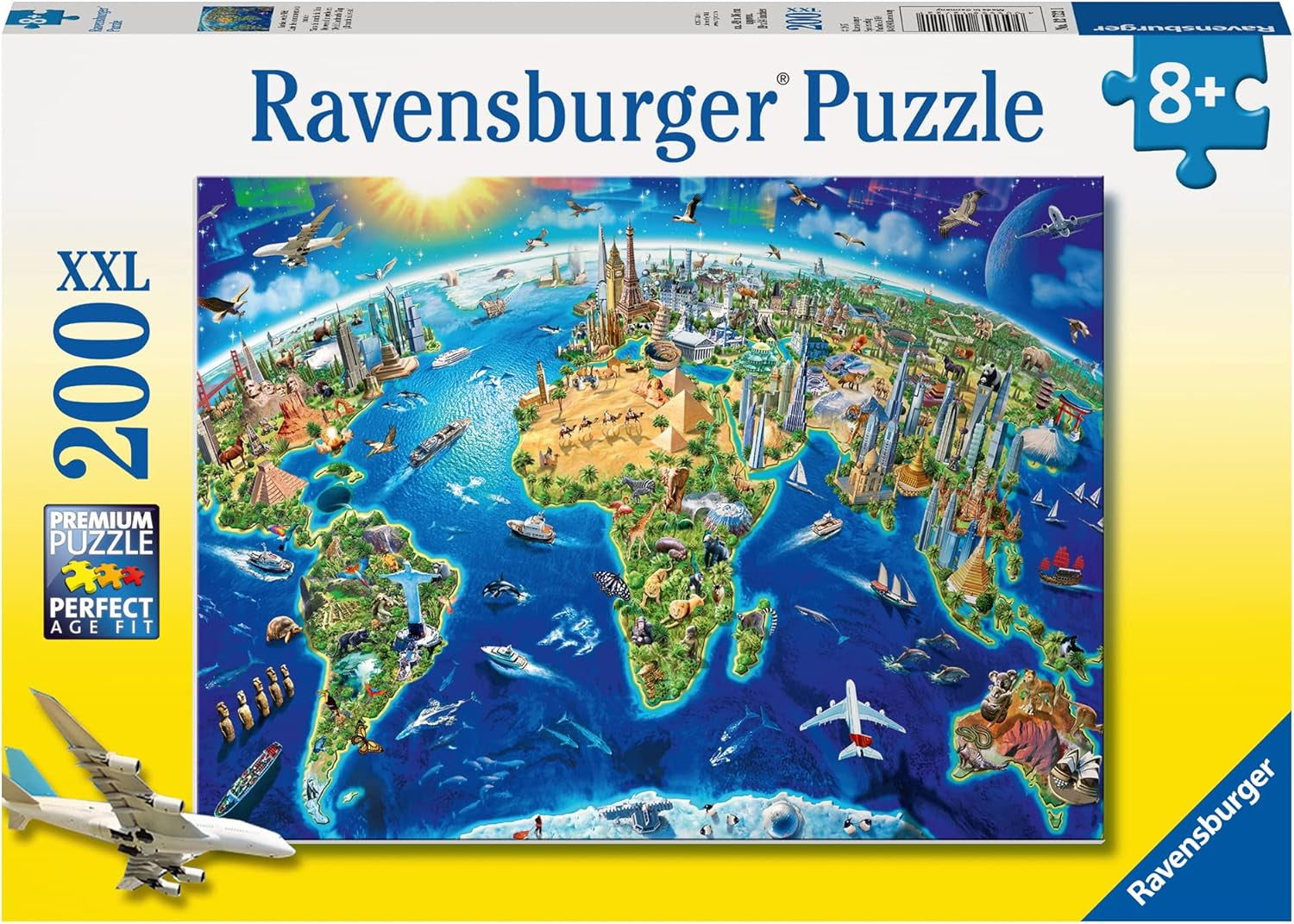 Ravensburger barnpussel - 12722 Stor, vid värld - Världskartpussel för barn från 8 år och uppåt, med 200 bitar i XXL-format Pussel Naty Shop Standardtitel