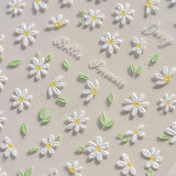 5D-präglade vita prästkragar Nagelklistermärken Blommor Nagelklistermärken Blommor Självhäftande folieklistermärken Nagelkonstklistermärken Tusenskönor Nageldekoration Tillbehör Blomdesignklistermärken Nagelkonst
