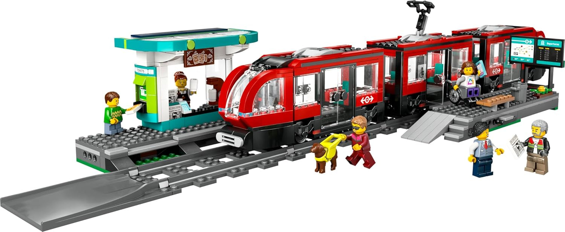 LEGO City spårvagn med station, presentidé för fordonsleksaksfans från 7 år, med 6 minifigurer och en ledarhund för rollspel, byggleksak 60423 Byggset Besuche den LEGO-Store