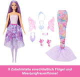 Barbie Doll 3-i-1 lekset med 8 tillbehör inklusive sjöjungfrusvans, Fairy Wings, kungliga halsband, skor och mer för 10+ olika utseenden, JCP74