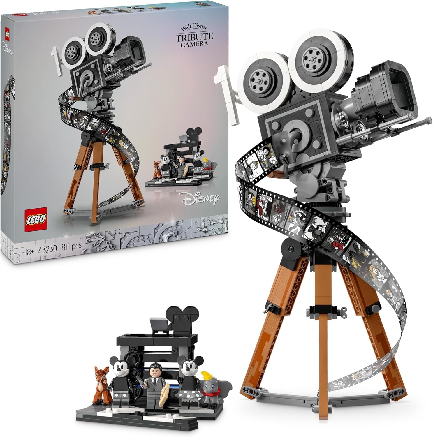 LEGO | Disney Camera - Tribute to Walt Disney, Set för vuxna med Musse Pigg och Minnie Mouse minifigurer, Bambi och Dumbo figurer, Present för kvinnor, män och fans, Utställning 43230 Byggset Besuche den LEGO-Store Modern