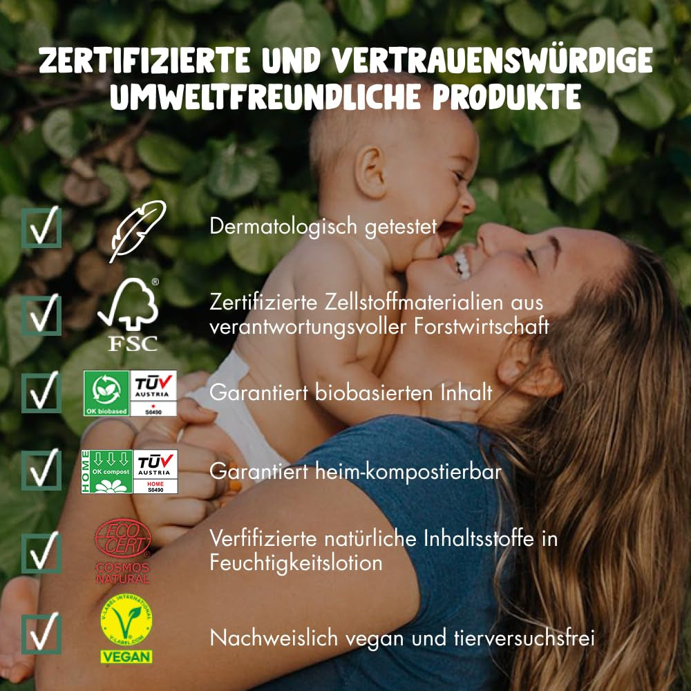 Naty babyservetter | 100 % ört- och doftfri för känslig hud | Plastfria och certifierade komposterbara våtservetter med 98 % renat vatten | 672 våtservetter (12 förpackningar)