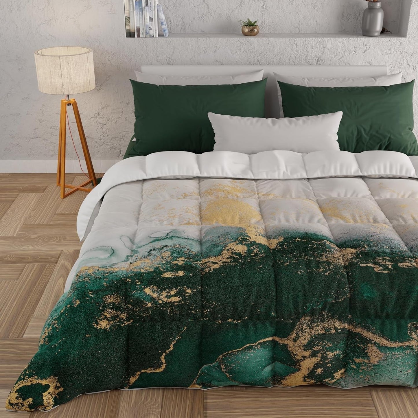 PETTI Artigiani Italiani - Vintertäcke, Vintertäcke, Enkelt täcke, Dubbelsidigt, Enfärgat och digitalt tryck, 100 % hypoallergen mikrofiber, Tillverkad i Italien Täcken och täcken Naty Shop Emerald marmor Enkelsäng
