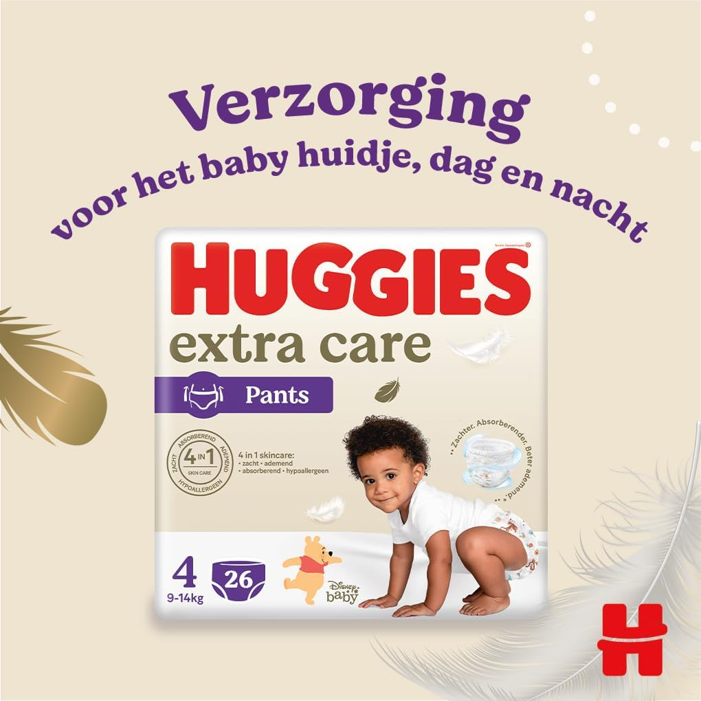 Huggies Extra Care blöjor Storlek 4 (9-14 kg), 4 buntar med 26 blöjor - 4280 g