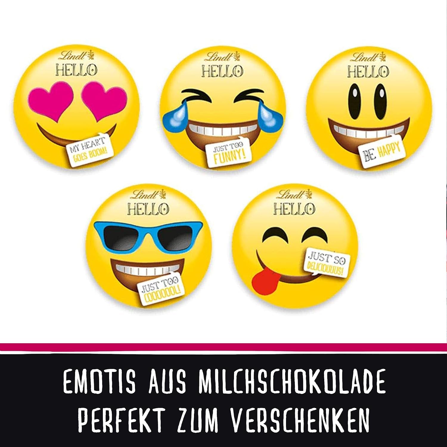 HEJ Mini Choklad Emoticons | 164 g | Ca. 27 coola uttryckssymboler i olika utföranden, gjorda av den finaste mjölkchokladen | Chokladpresent till barn | För dekoration (paket med 2)