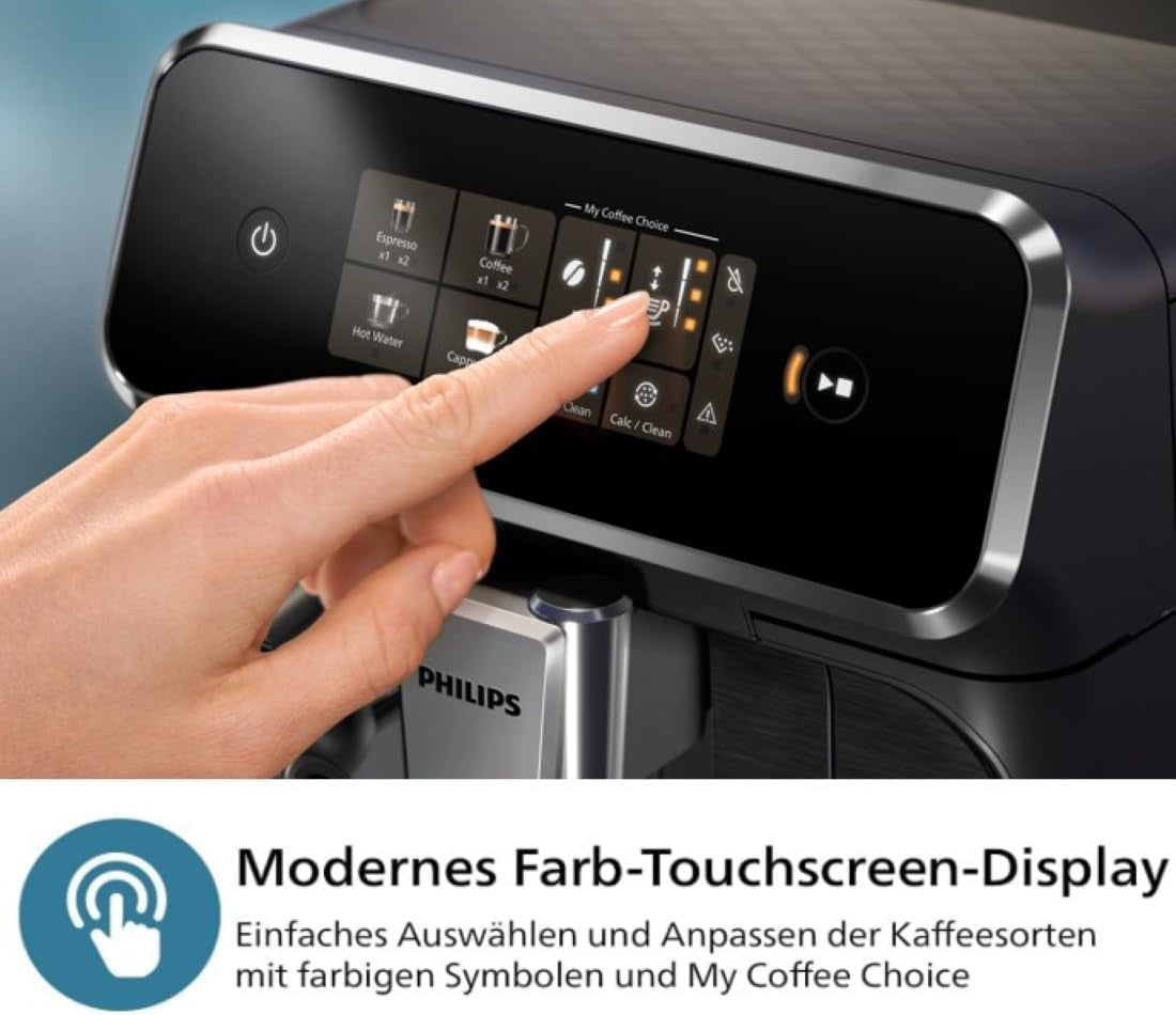 PHILIPS automatisk espressomaskin 2300-serien - 4 drycker, modern färgpekskärm, LatteGo mjölkberedningssystem, SilentBrew, 100% keramisk kvarn, AquaClean-filter. Mattsvart (EP2330/10)