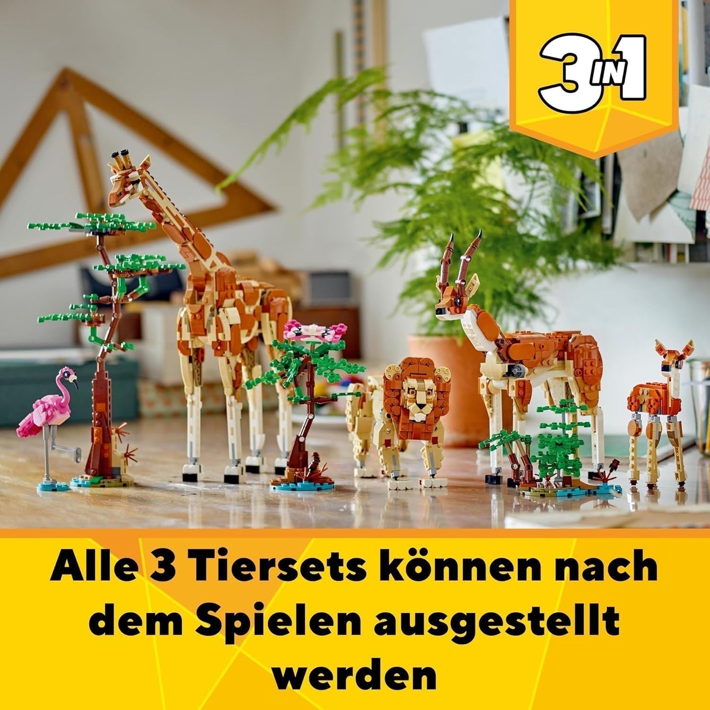 LEGO Creator 3In1 Animal Safari, kreativt set med djurfigurer, 3 byggalternativ: Leksaksgiraff, gasell och lejon, leksaksdjur för flickor och pojkar, naturpresent för barn från 9+ år 31150 Byggset Beuche den LEGO-Store