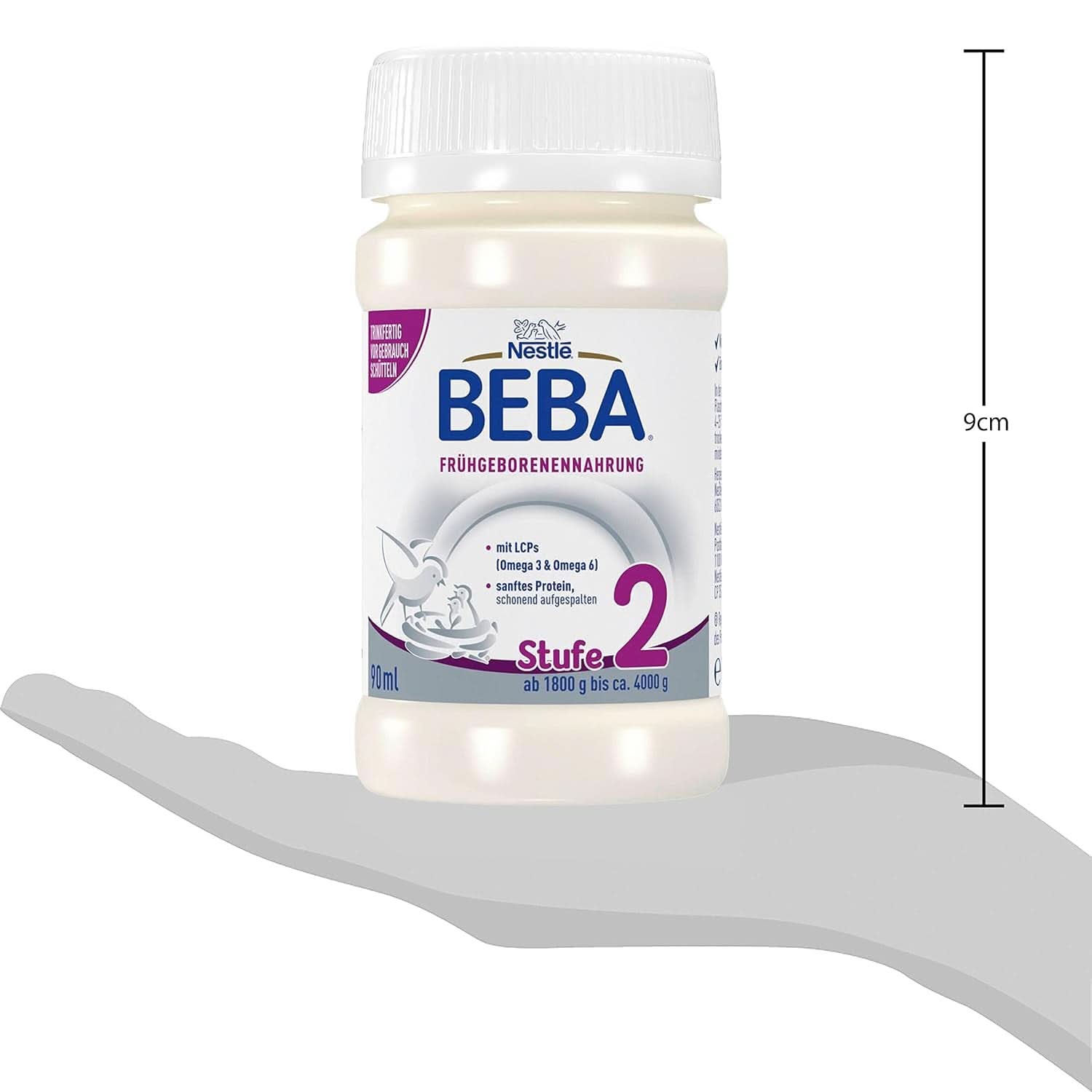 Mat för för tidigt födda barn BEBA Level 2, Specialfoder för för tidigt födda barn och lågviktiga nyfödda, färdig att dricka, förpackning om 32 (32 x 90 ml) Naty Shop
