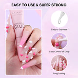 Makartt Rhinestone Adhesive Gel - 15ml UV Nagellim Set med Rosa Nail Charms Heart Circle Nail Smycken och Nageldesign Tillbehör för Hemmanikyr Alla hjärtans dag present