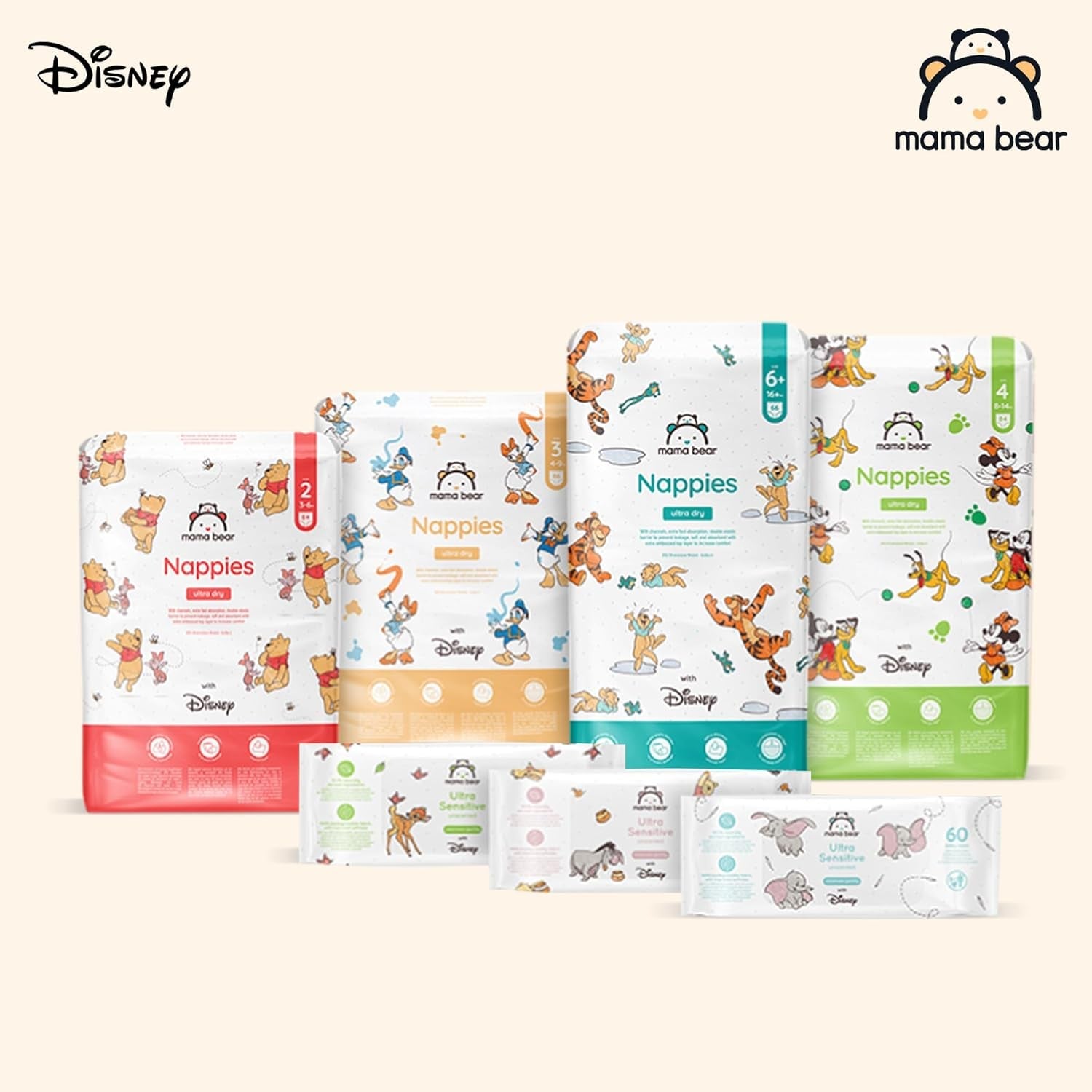 Amazon Märke: Mama Bear Disney Ultra Dry blöjor, storlek 3 (4-9 kg) - Månadslåda, vit, 172 count (2 förpackningar om 86)
