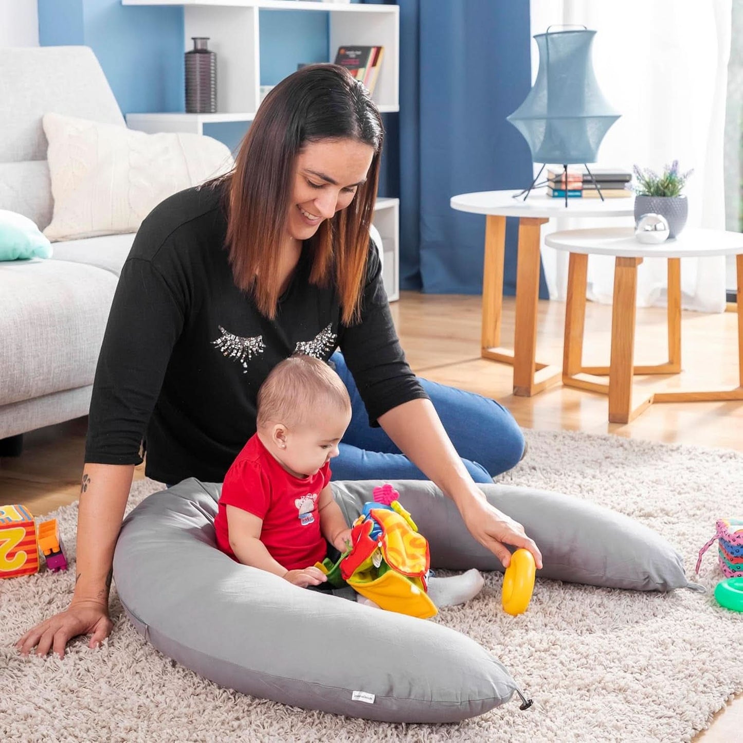 Innovagoods - Multifunktionell amningskudde, Ergonomisk design för avkoppling av mor och barn, Justerbar för olika positioner, Tvättbar, Färgad, Polycotton Accessoarer Mat och Amning Baby Naty Shop