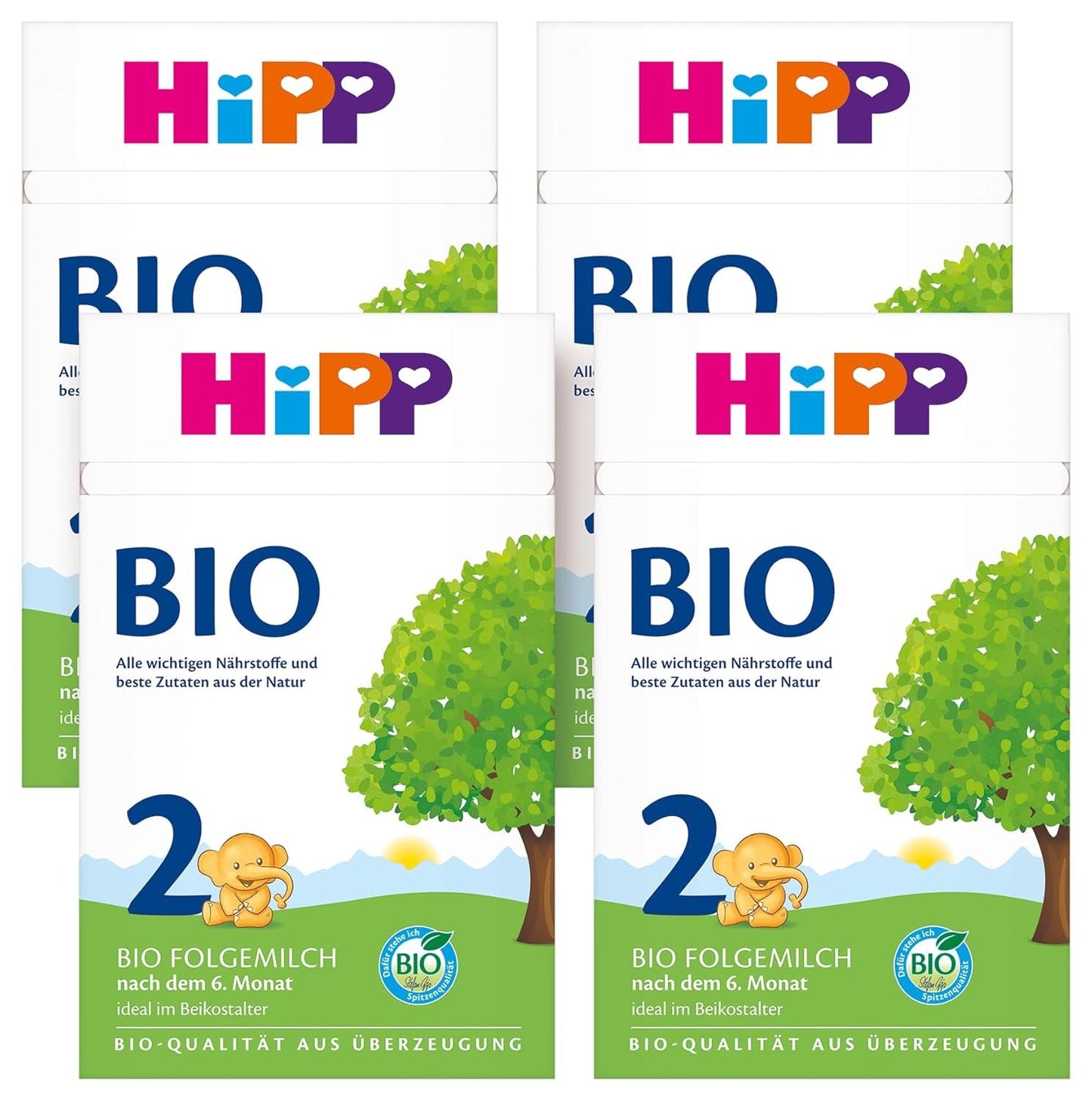 HiPP 2 Ekologisk tillskottsmjölk (4 x 600g), efter 6 månader, med Omega-3 (DHA, ALA), kalcium och lättberedd ekologisk stärkelse, av bästa ekologiska kvalitet