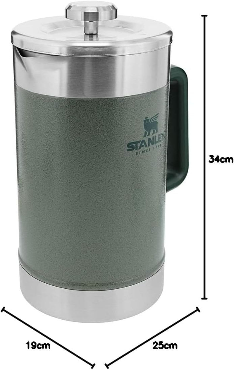 STANLEY Classic Stay Hot Coffee Press 1,4L Hammertone Green - Håller kaffet varmt i 4 timmar - Minimalt sediment - Integrerad kaffepress i rostfritt stål - BPA-fri - Tål diskmaskin