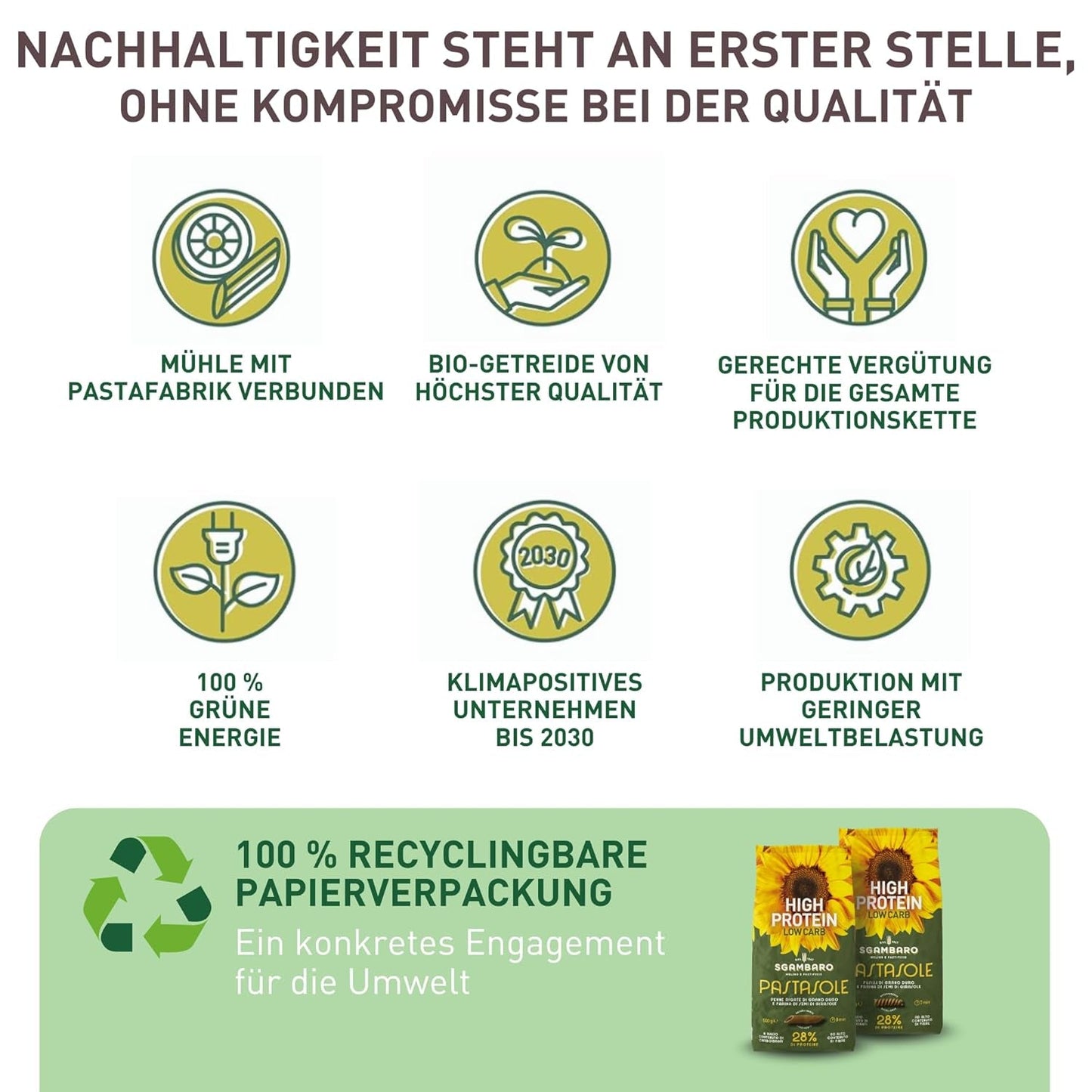 PASTASOLE , Penne Rigate mit Hartweizengrieß aus 100% italienischem Anbau und Sonnenblumenkernmehl - 500g - High Protein, Low Carb, Hoher Ballaststoffgehalt