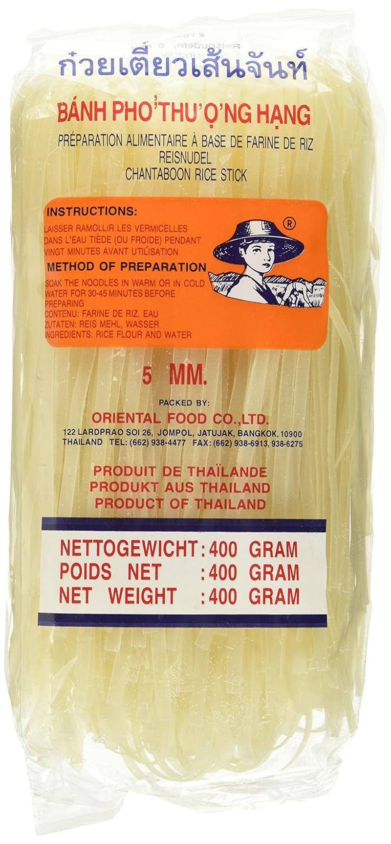 Risnudlar - thailändska, 5 mm breda risbandsnudlar, gjorda av rismjöl - 17 x 400 g