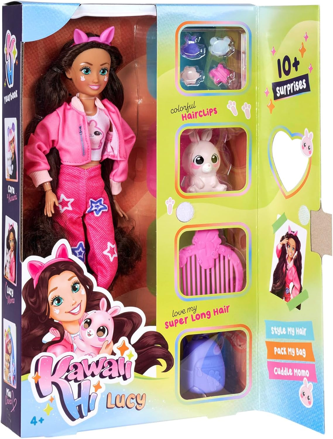 Simba 105953975 - Kawaii Hi Dress-Up Lucy Doll (26cm) - Ledad frisörmodedocka, långhårig kanindocka och tillbehörsleksak för 4 år och uppåt