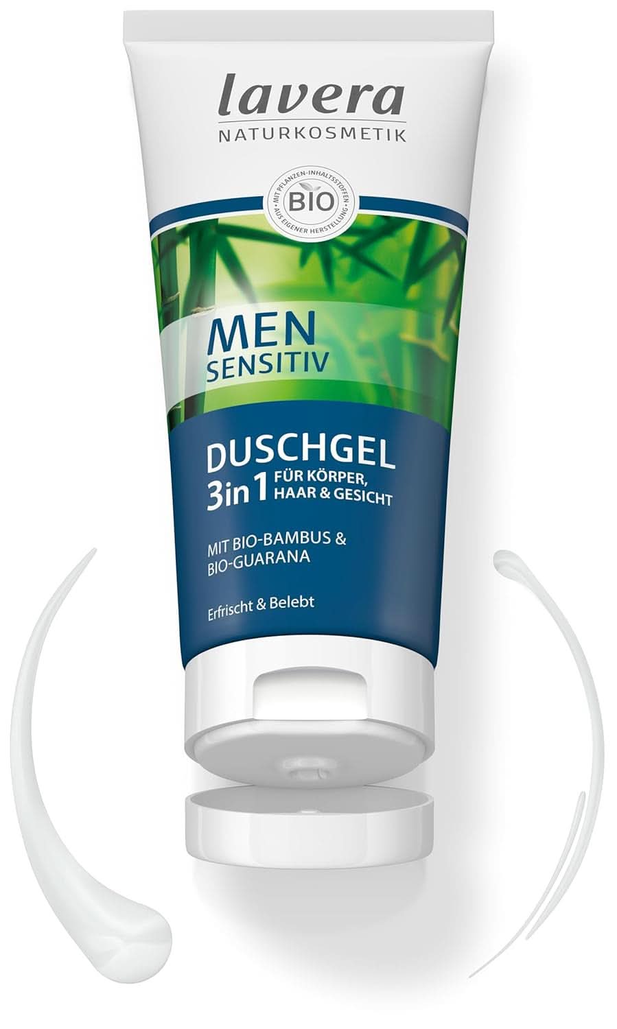 Lavera, Duschgel med ekologisk bambu och guarana, 3 i 1, för hud, hår och ansikte, 200 ml dusch och bad Naty Shop