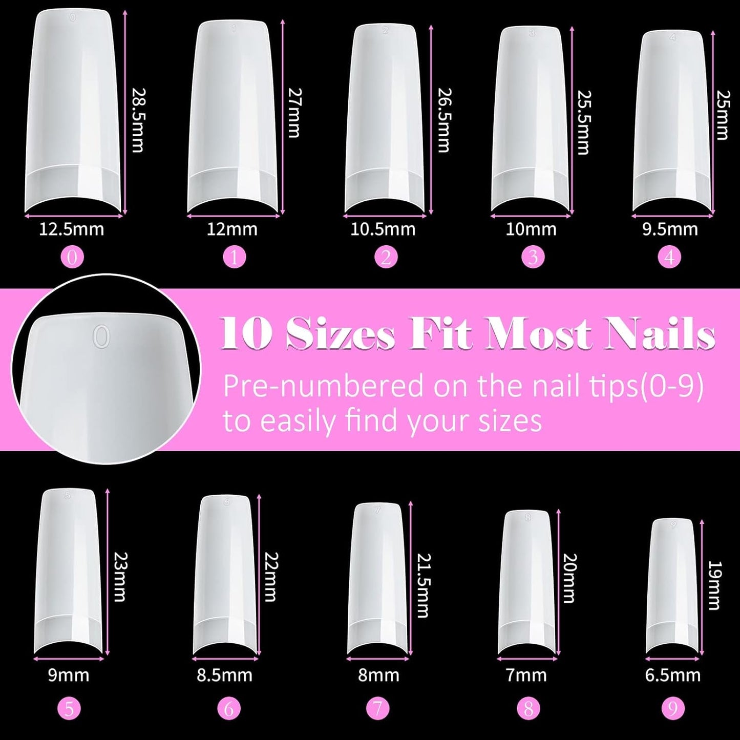 500st franska konstgjorda nagelspetsar Akryl Nagelspetsar Set Nagelförlängningar Nagelspetsar Falska nageltillbehör med 4st Nageldesign lim Gel Nails Natural