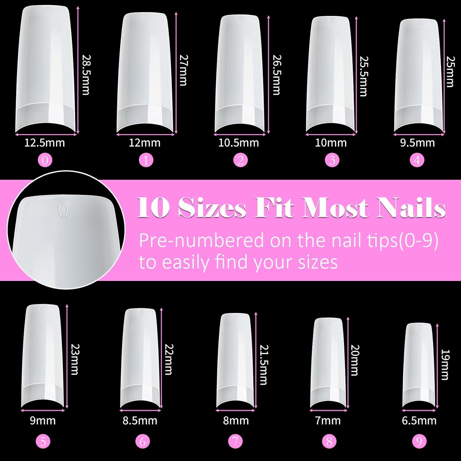 500st franska konstgjorda nagelspetsar Akryl Nagelspetsar Set Nagelförlängningar Nagelspetsar Falska nageltillbehör med 4st Nageldesign lim Gel Nails Natural