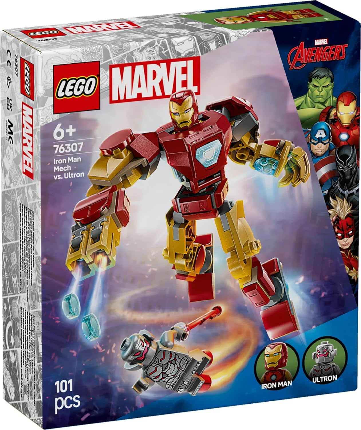 LEGO Marvel Iron Man Mech vs. Ultron - Superhjälteleksak med 2 minifigurer - Actionfigur med rörliga armar, ben och fingrar - Present till pojkar och flickor i åldern 6+ 76307 Besuche den LEGO-Store byggset