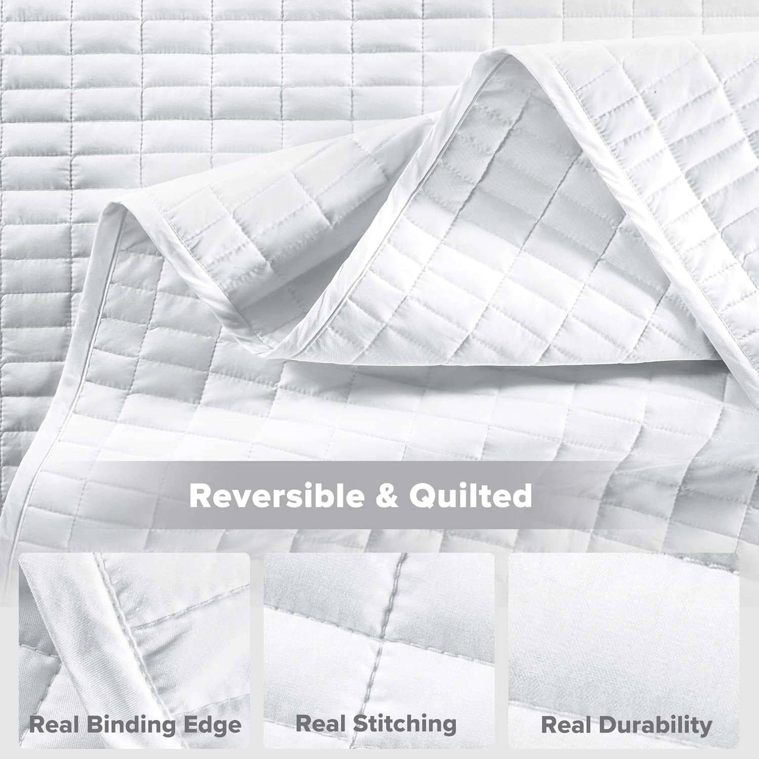 Comfort Spaces Kienna Quilt Set Luxury Double Stitch Sommarfilt Lättvikt Mjuk Helårssängkläder Matchande örngott Vit King Size filt (264,2 X 228,6 Cm) Naty Shop Täcken & täcken