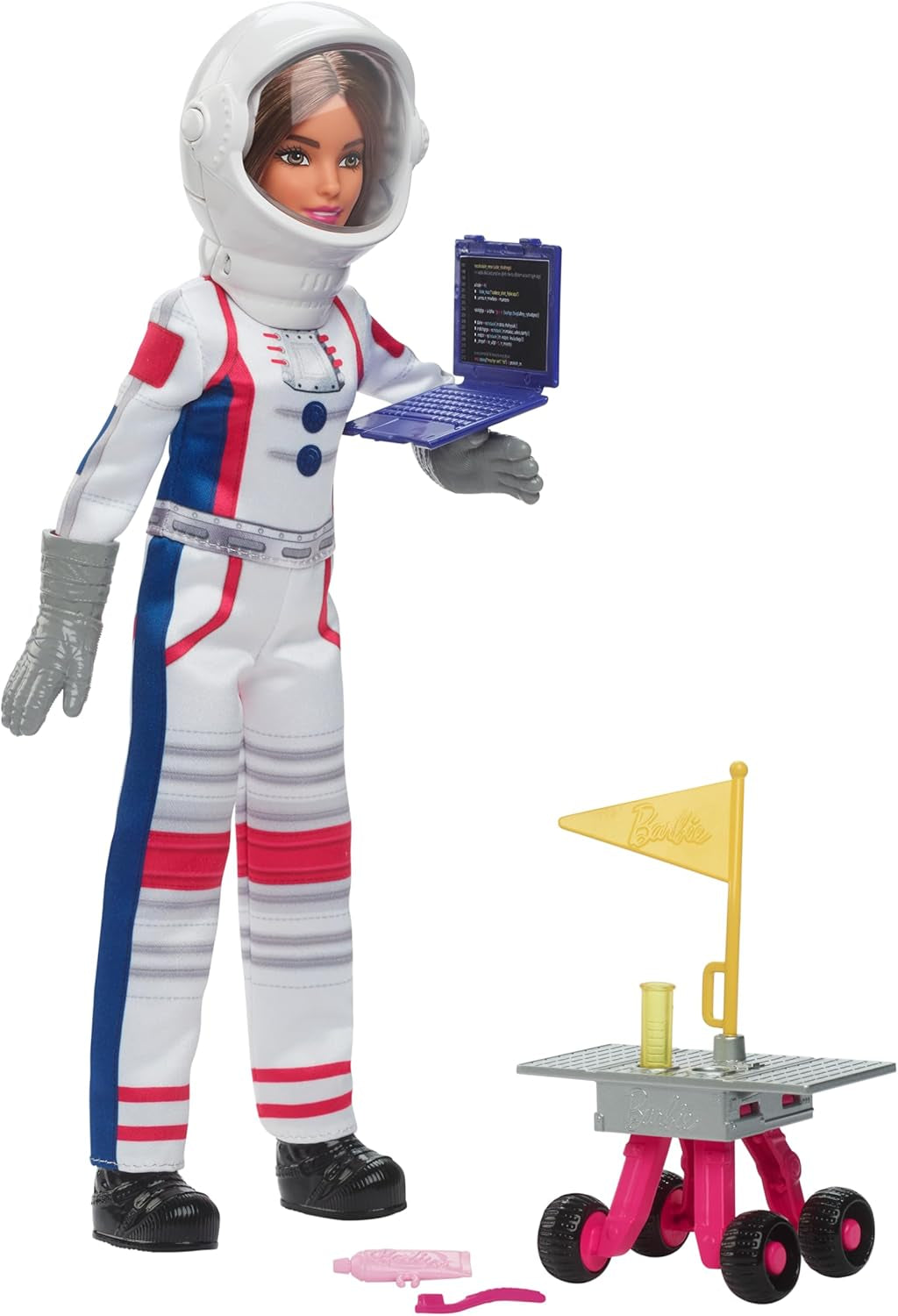 Barbiedocka för 65 år och 10 tillbehör, Astronautset för brunettdockor, Rover med hjul, rymdhjälm med byte av visir och mer, HRG45