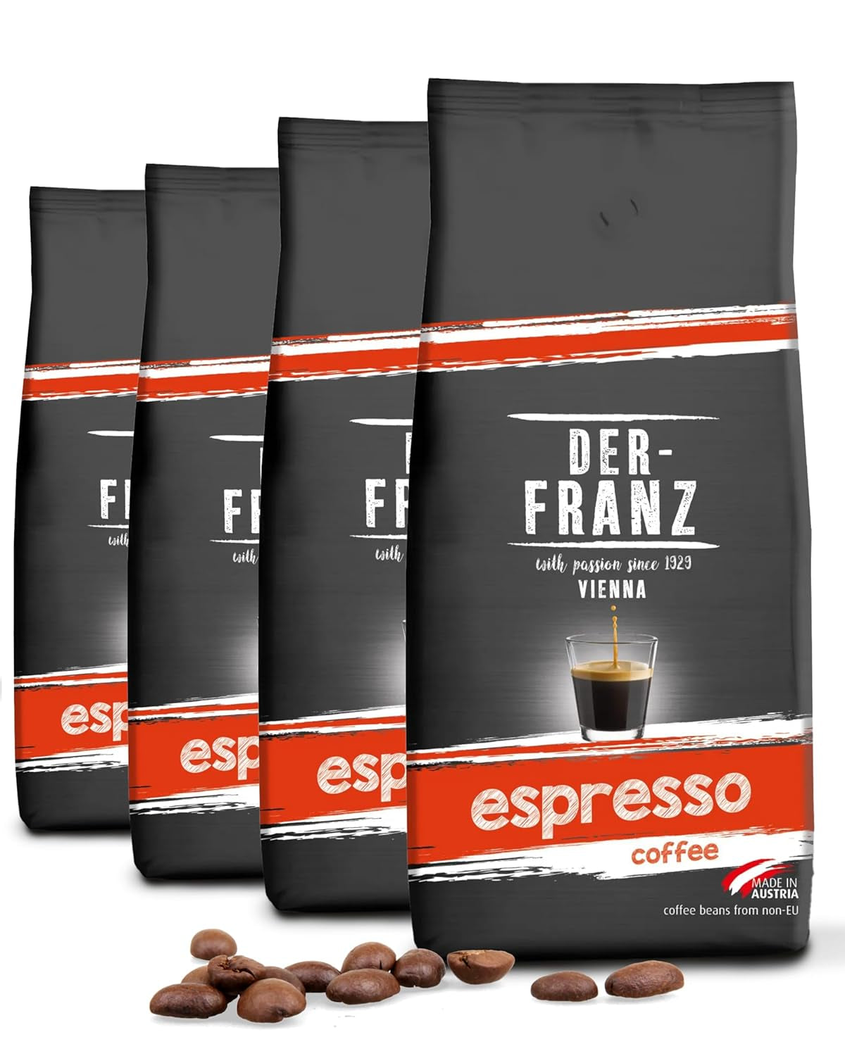 Der-Franz Espresso Kaffee, Intensität 5/5, Arabica och Robusta, ganze Bohne, 4 x 1000 g
