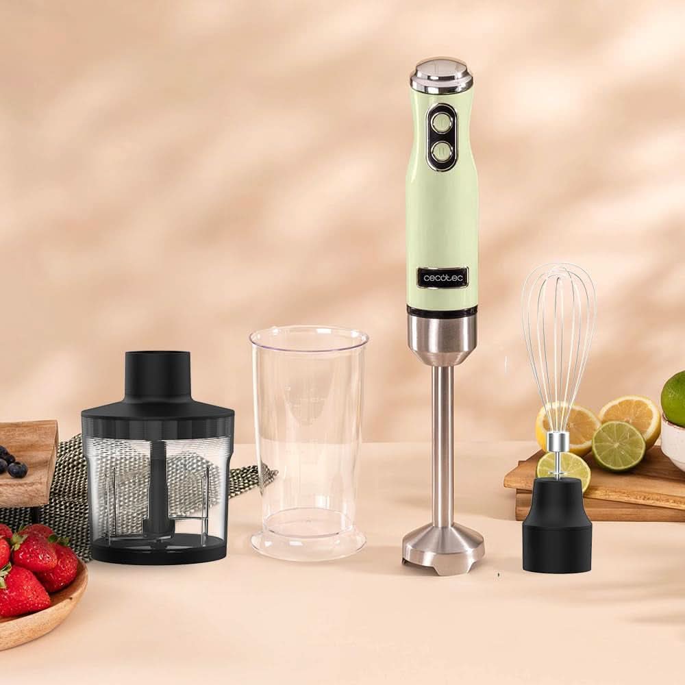 Cecotec Stabmixer Power Retrogreen 1200MAX Cream&Crush, Maximalleistung 1200 W, Crossblades-Technology, 2 Speeds, Zubehörset Spülmaschinenfest, Spritzschutzhaube Kitchen Naty Shop
