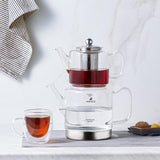 Karaca Dora Borosilikatglas vattenkokare med rostfritt stål teinfuser, 2L vattenkokare och 1L glasvattenkokare med infuser, turkisk vattenkokare, Caydanlik, turkisk örttebryggare, löst te, XL