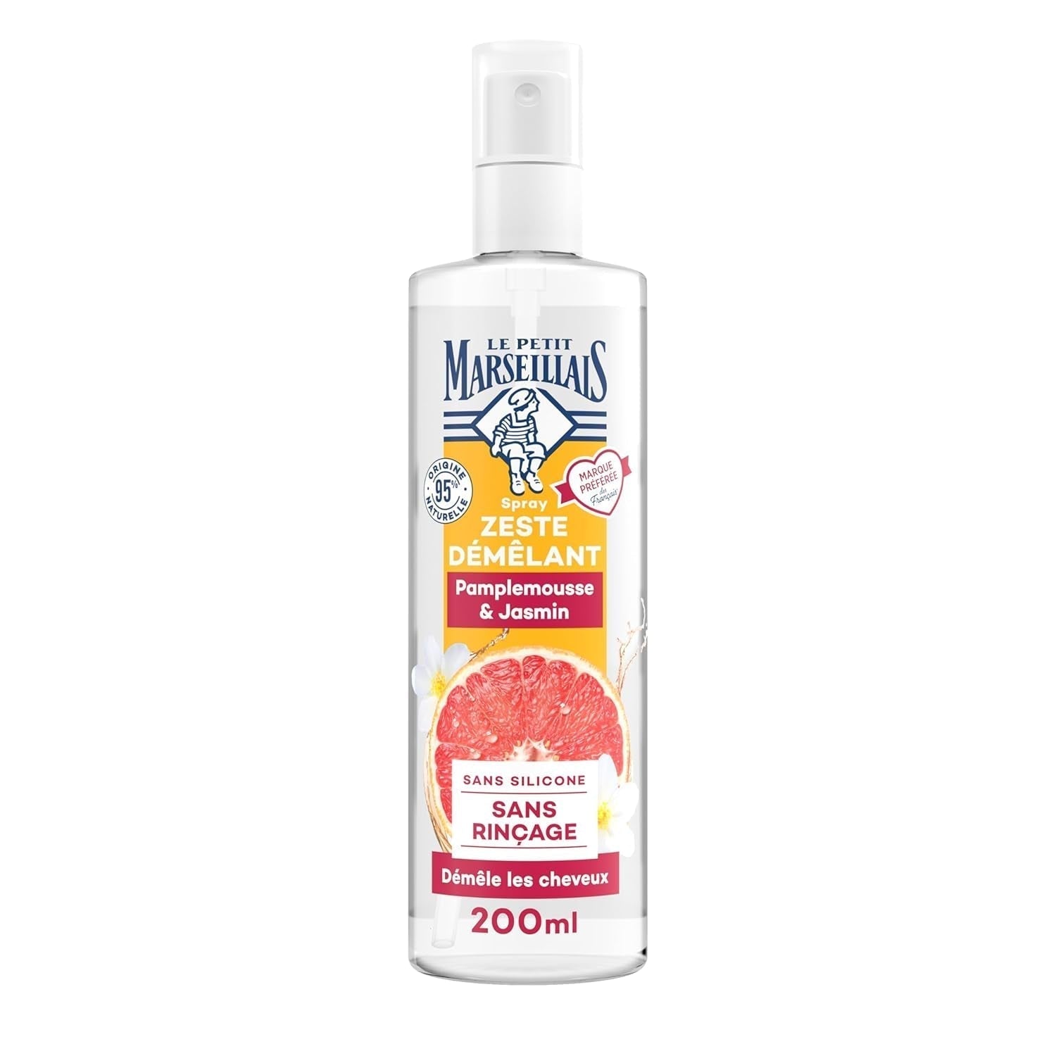 Le Petit Marseillais | Grapefrukt Jasmine Detangling Spray (200 ml flaska) - Leave-in Detangling Care - 95 % naturligt och silikonfria detangling produkter Naty Shop Standardtitel