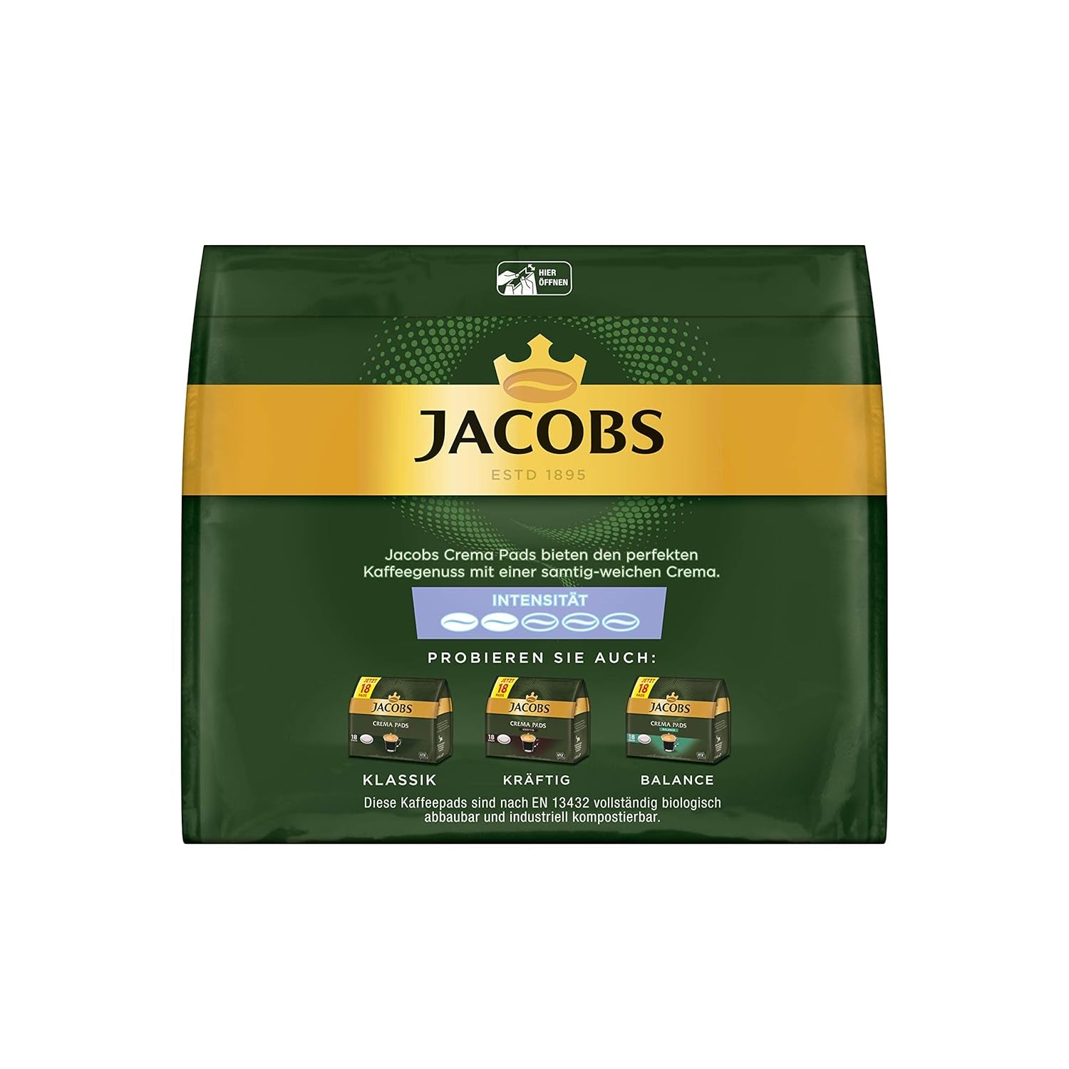 Jacobs Pads Crema Mild, Senseo-kompatibla Pads, 5 x 18 Getränke, 90 Kaffeepads