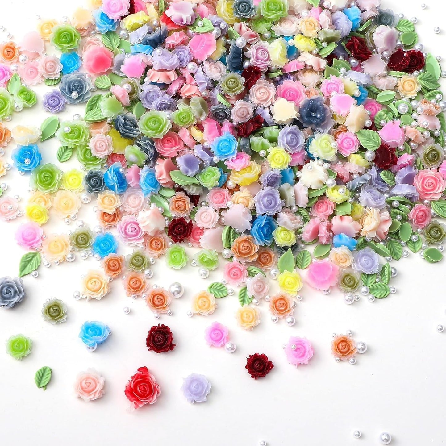 300 Stück Niedlich Blume Nail Charms, 3D Resin Blommor Camelie Rose Nägel Charms Mit Perle, Gemischt Größe Bunte Flower Nägel Deko Für Frauen Nail Art Zubehör