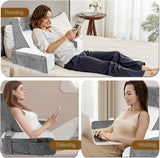 Stor läskudde för säng och soffa, ryggkudde för vuxna med nackstöd och armstöd, ergonomisk ryggkudde med ficka och tvättbart överdrag för vila, läsa, titta på TV (WH)