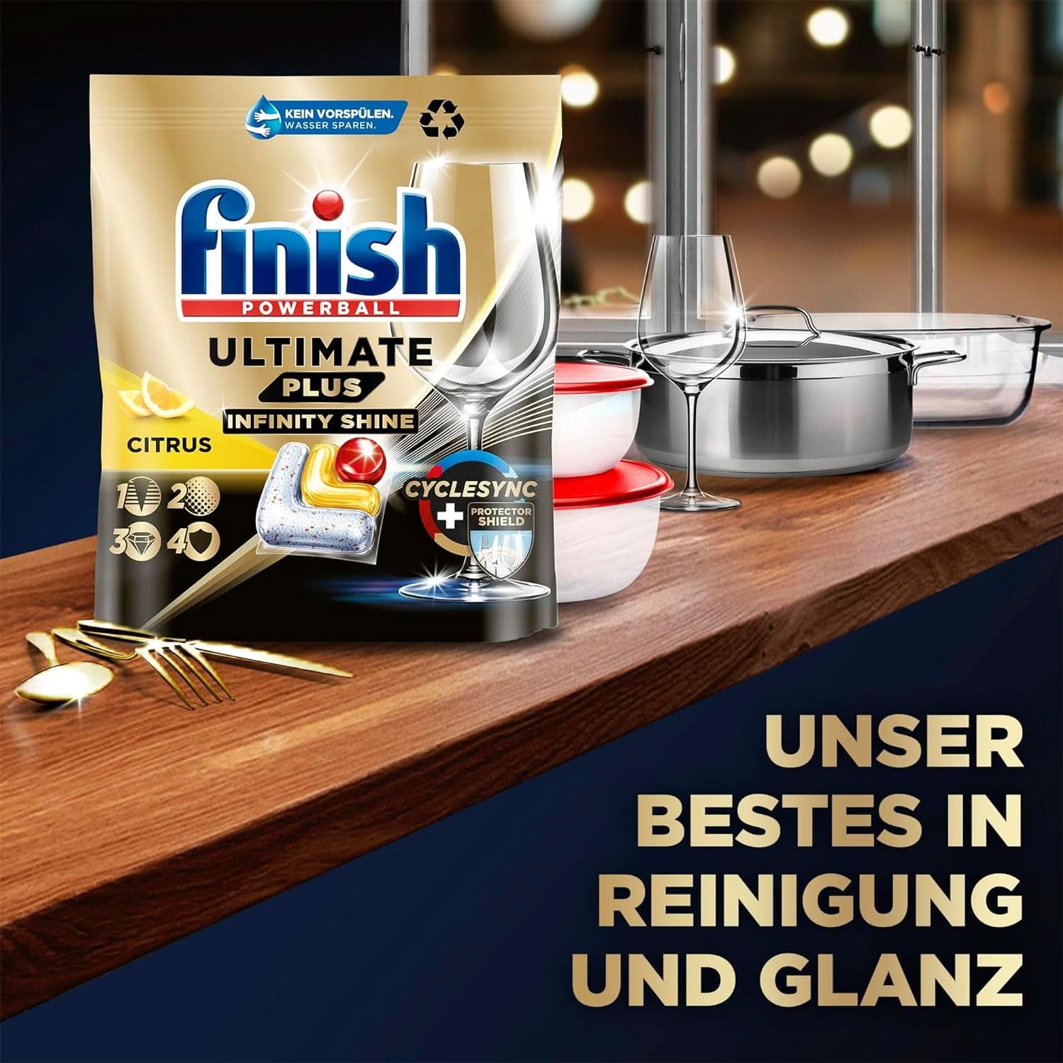 Finish Ultimate plus Infinity Shine Citrus Diskmaskin Tabs - Tabletter för diskmaskin, intensiv rengöring - 105 kapslar, citron Naty Shop