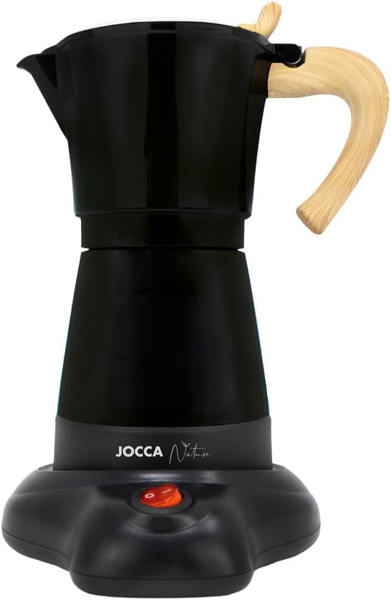 Jocca italiensk elektrisk kaffebryggare aluminium 6 koppar bärbar manuell kaffebryggare med trähandtag svart mocka stil