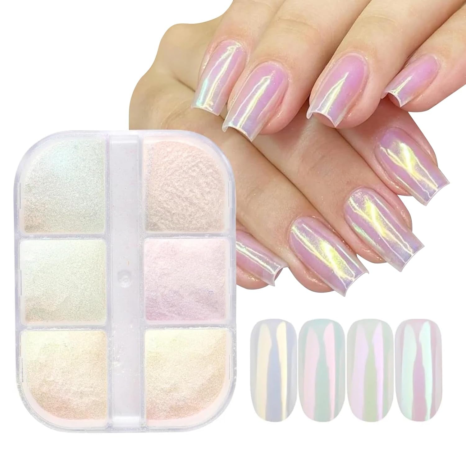 Chrome Nail Powder Aurora Ice Shimmer Chrome Pigment Powder 4ST Chrome Powder Nägel Nail Art Nageldesign