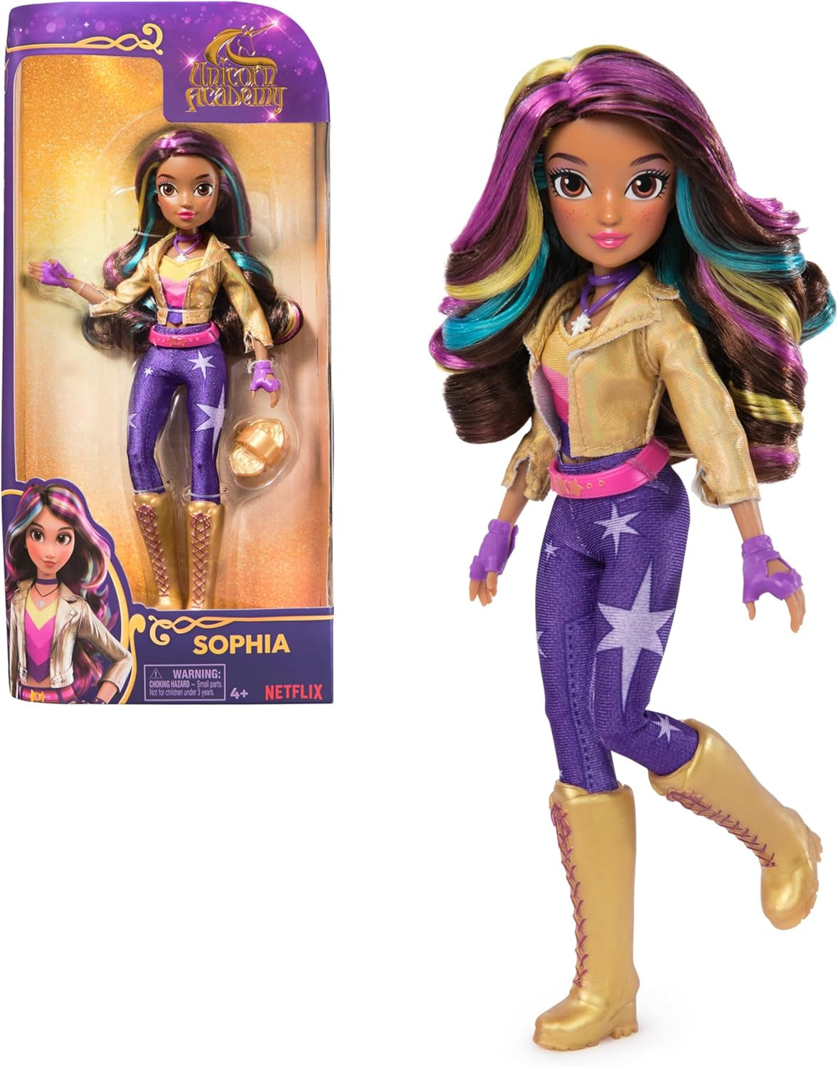 Unicorn Academy Deluxe Masked Ball Sophia - 24 cm docka från den populära Netflix-serien med 2 outfits, klassisk dress-up och rollspel, ålder 4+ Naty Shop Dolls Sophia docka dress up