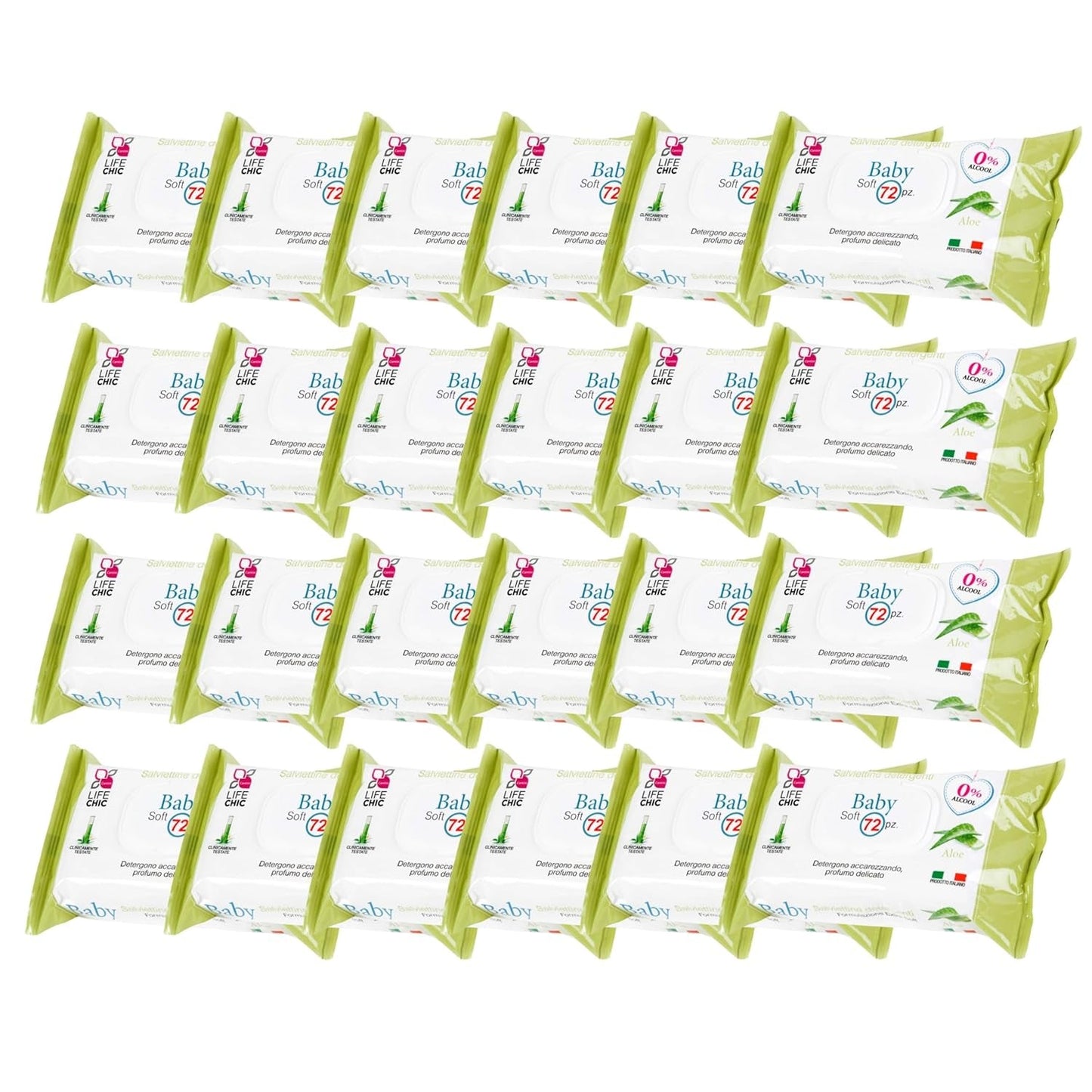 Aloe babyvåtservetter för känslig hud, alkoholfri, hudvänlig, pH 5,5, lätt doftande, 1728 antal (24 förpackningar)
