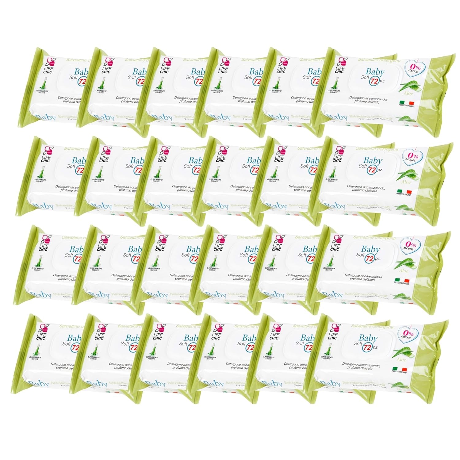 Aloe babyvåtservetter för känslig hud, alkoholfri, hudvänlig, pH 5,5, lätt doftande, 1728 antal (24 förpackningar)