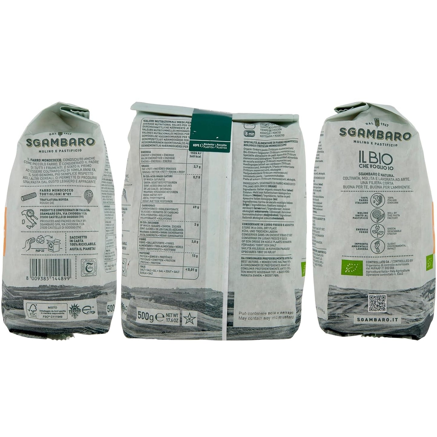 Ekologisk Tortiglioni Pasta nr 89 - 500g Vetepasta med låg fetthalt – Låg fetthalt – Källa till fiber och protein