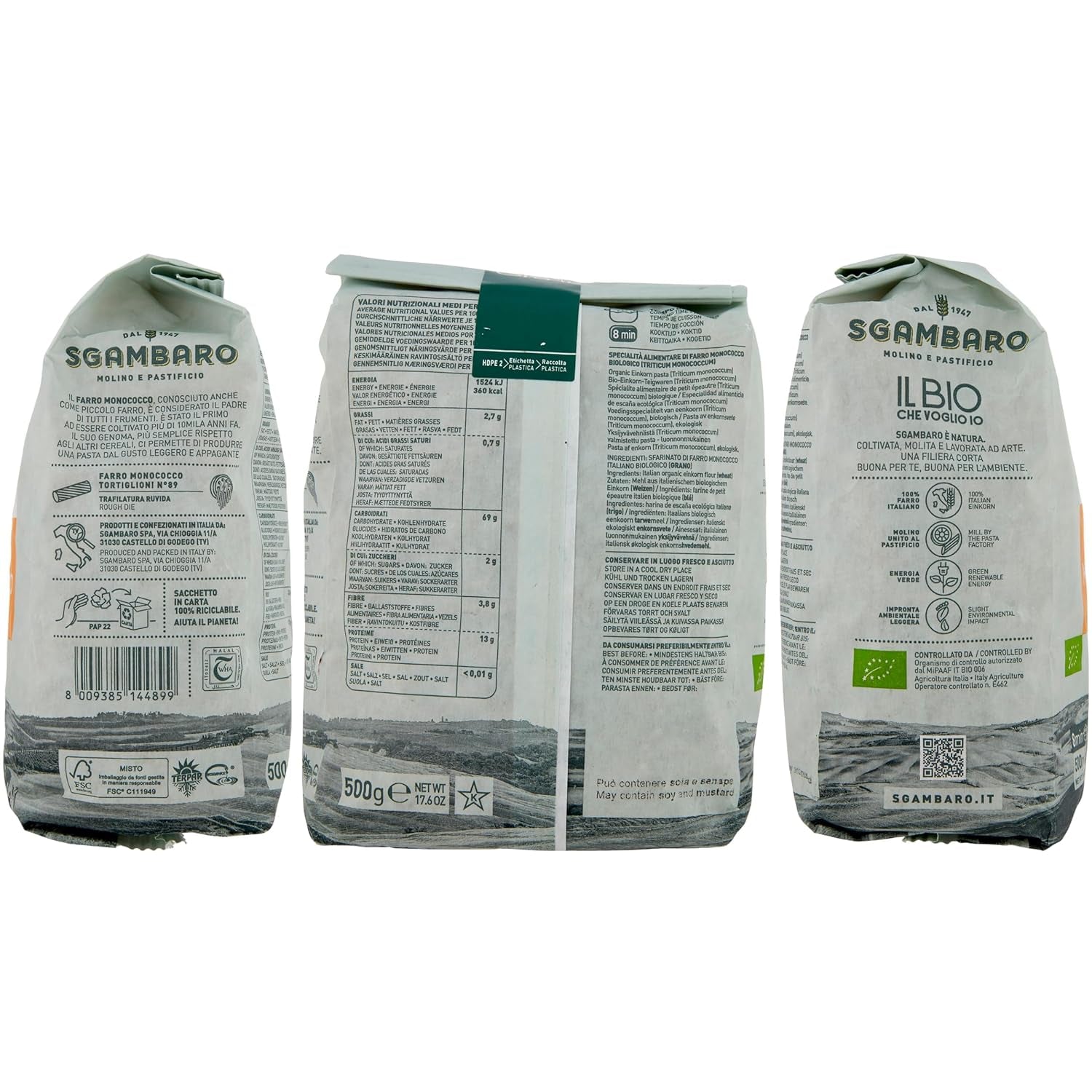 Ekologisk Tortiglioni Pasta nr 89 - 500g Vetepasta med låg fetthalt – Låg fetthalt – Källa till fiber och protein