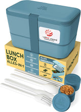 Umami Lunchbox för vuxna, läckagesäker stapelbar Bento-låda med 4 bestick och fack, Vuxen Lunchbox, To-Go-salladsbehållare, Picknick-/kontorslunchlåda, kolgrå, 1500 ml