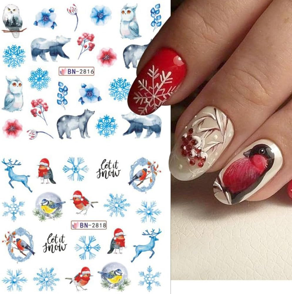 3D-julnagelklistermärken självhäftande vattenöverföring Julgran Snöflinga Älgpingvin Jul Nagelkonst Vinternageldesigner Julklistermärken Nageltillbehör