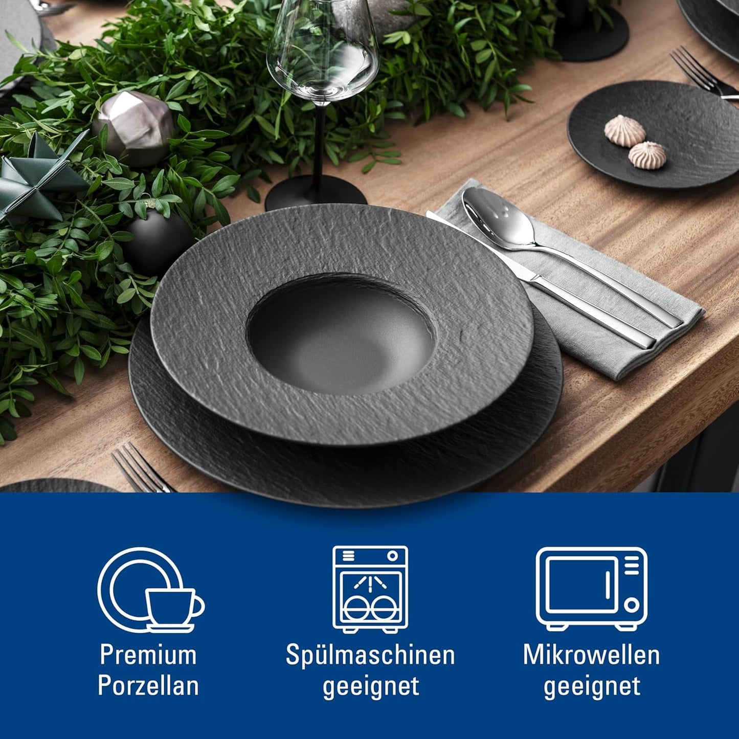 Villeroy & Boch - Tillverkning Rock servisset, 6 delar, servisset för 2, premiumporslin, svart