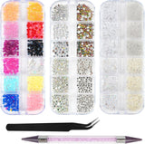 Harz Strasssteine ​​4200Pcs Strass Kristalle 1Mm-5Mm Gemischte Kinder Bastelsachen Kit Mit Strass Mit Picking Pinzette Und Stift Für DIY Nägel Kleidung Kunsthandwerk Gemischt Becher Party (A)