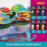Decocino Fettlöslig färgpasta Set om 6 - 6 x 15 g - Livsmedelsfärg i rött, vitt, grönt, gult, blått och svart, perfekt för att färga tårtor, fondant och krämer - Azo- och glutenfri