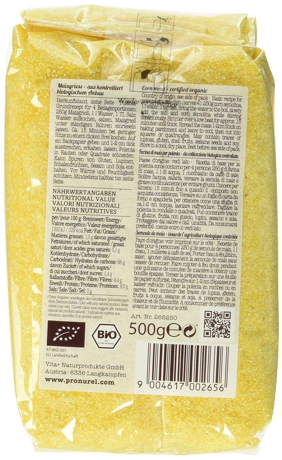 Verival Maisgrieß - Bio, 6Er Pack (6 X 500 G påse) - Bio Cereale Naty Shop
