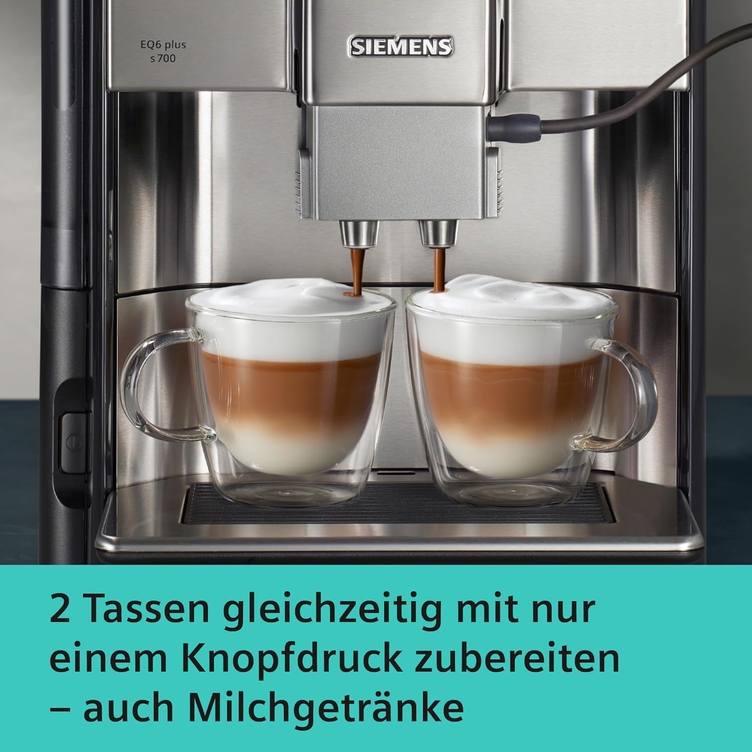 Automatisk espressomaskin Siemens EQ.6 plus s700 TE657503DE, för många kaffespecialiteter, mjölkskummare, keramisk kvarn, dubbel kaffefunktion, anti-kalk, automatisk ångrengöring, 1500 W, rostfritt stål