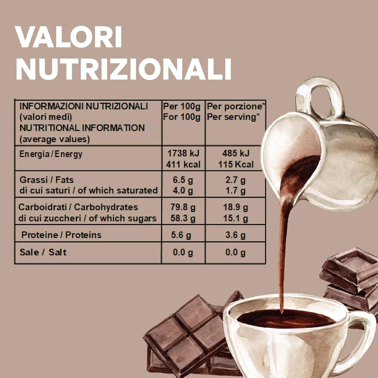 Italiensk varm choklad Cortina CLASSIC smak - (15 X 30 g) En portion, kuvert, 450 g kakao och varm choklad Naty Shop