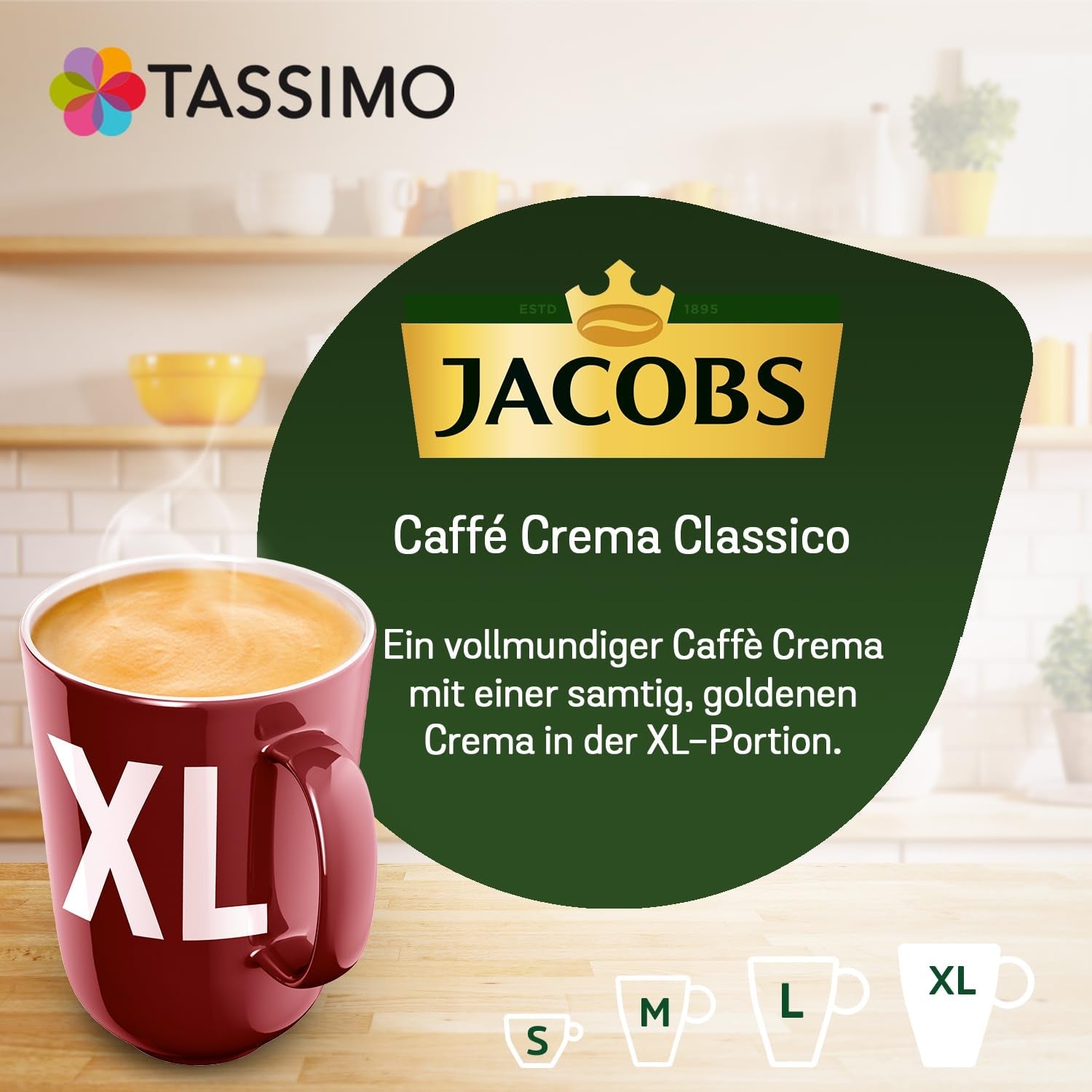 Tassimo Kapseln Jacobs Caffè Crema Classico XL, 5 x 16 dynor, 80 Kaffeekapseln